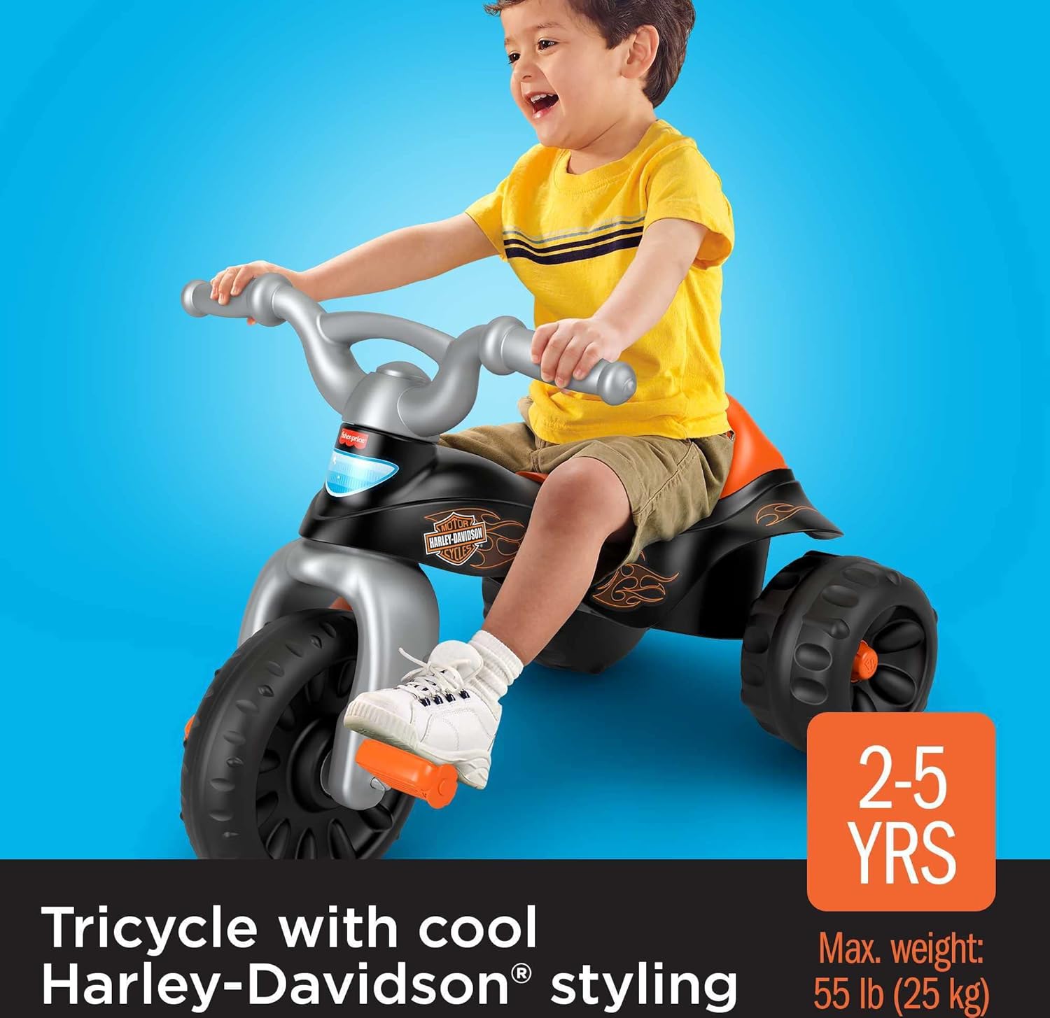 Fisher-Price Toddler Tricycle Harley-Davidson Tough Trike, Toy Bike with Handlebar Grips & Storage for Outdoor Play Kids Ages 2+ Years (Amazon Exclusive)